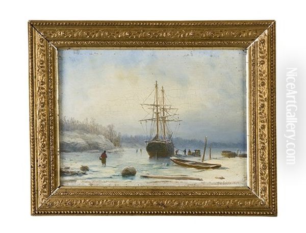 Danskt Kustlandskap Med Fiskare Och Eka Oil Painting by Axel Thorsen Schovelin