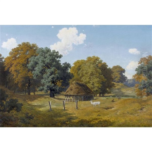 Waldlichtung Mit Hirsch Oil Painting by Axel Thorsen Schovelin