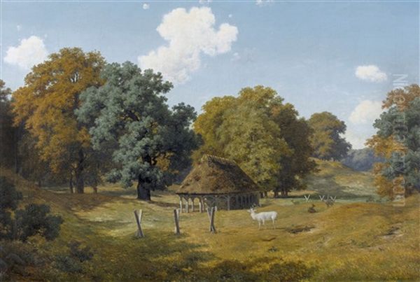 Waldlichtung Mit Einem Hirsch Oil Painting by Axel Thorsen Schovelin