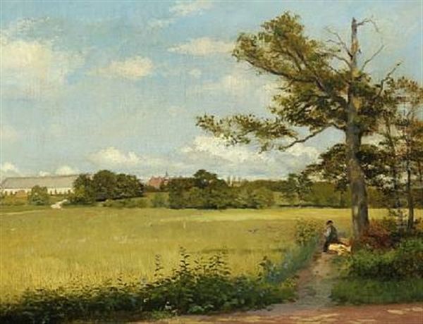 Landscape With A Man Resting Under A Tree Oil Painting by Axel Thorsen Schovelin