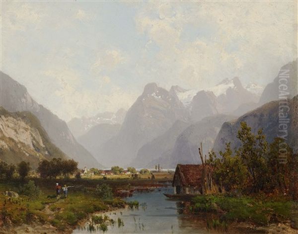 Near Brunnen At The Lake Lucerne Oil Painting by Josef Schoyerer