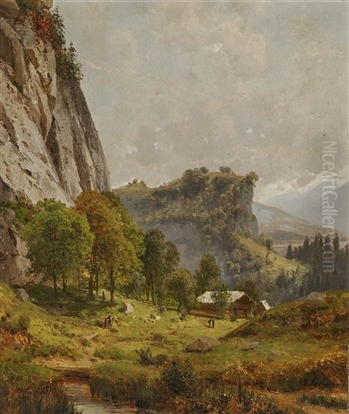 Burgberg Near Oberaudorf Oil Painting by Josef Schoyerer