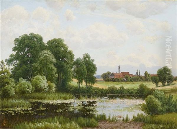 Blick Auf Beyharting Oil Painting by Josef Schoyerer