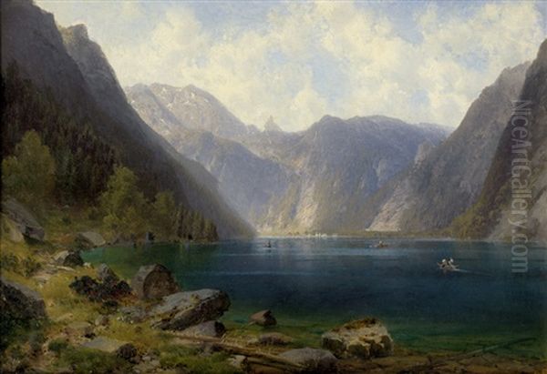 Der Konigssee Bei Berchtesgaden Oil Painting by Josef Schoyerer