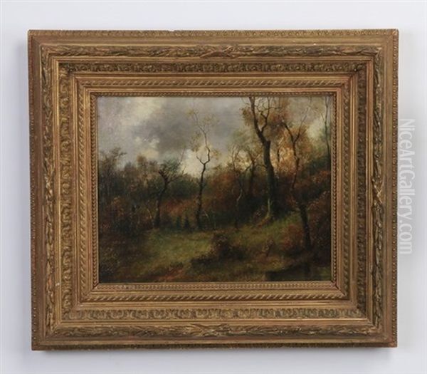 Hunters In An Autumn Wood Oil Painting by Josef Schoyerer