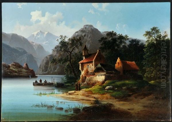 Kapelle Und Fischerboot Am Vierwaldstattersee Oil Painting by Josef Schoyerer