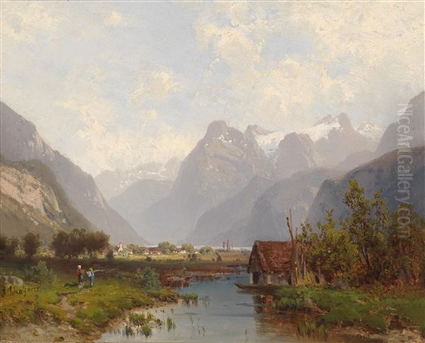 Bei Brunnen Am Vierwaldstatter See Oil Painting by Josef Schoyerer