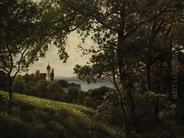 Motiv Bei Herrsching Am Ammersee Oil Painting by Josef Schoyerer