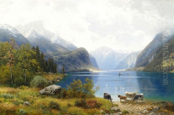 Herbstmorgen Am Achensee Oil Painting by Josef Schoyerer