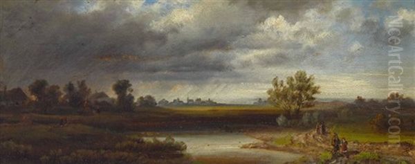 Landschaft Bei Gewitterstimmung Oil Painting by Josef Schoyerer