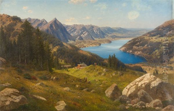 Blick Auf Einen Gebirgssee Oil Painting by Josef Schoyerer