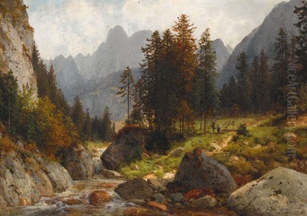 Gosauschlucht Oil Painting by Josef Schoyerer