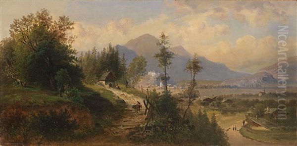 Tiroler/salzburger Landschaft (werfen?) Oil Painting by Josef Schoyerer