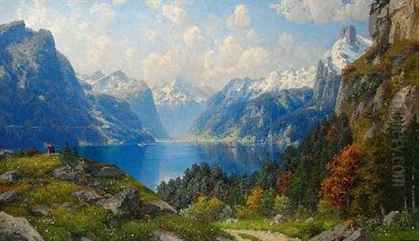 Vierwaldstatter See Vom Rutli Aus Oil Painting by Josef Schoyerer