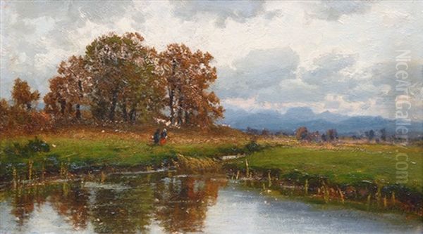 Landscape Near Bad Aibling Oil Painting by Josef Schoyerer