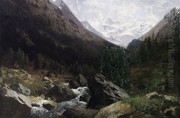 Gebirgslandschaft Mit Gletschermassiv Oil Painting by Josef Schoyerer