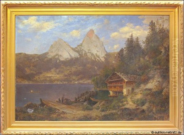 Die Mythen Mit Dem Lauerzer See - Voralpen Schweiz Oil Painting by Josef Schoyerer