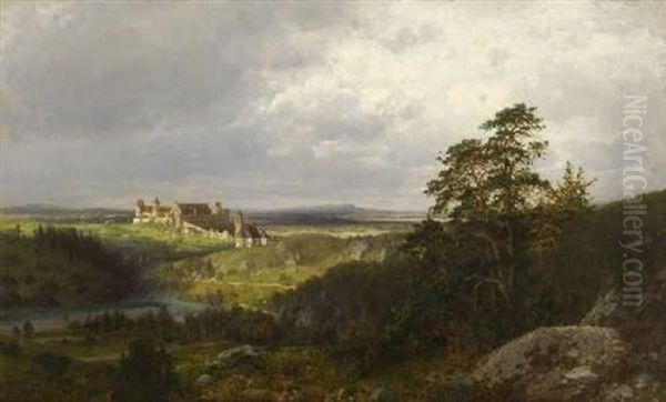 Weite Landschaft Mit Burganlage Oil Painting by Josef Schoyerer