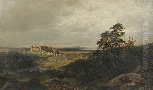 Weite Hugelige Landschaft Mit Klosteranlage Oil Painting by Josef Schoyerer