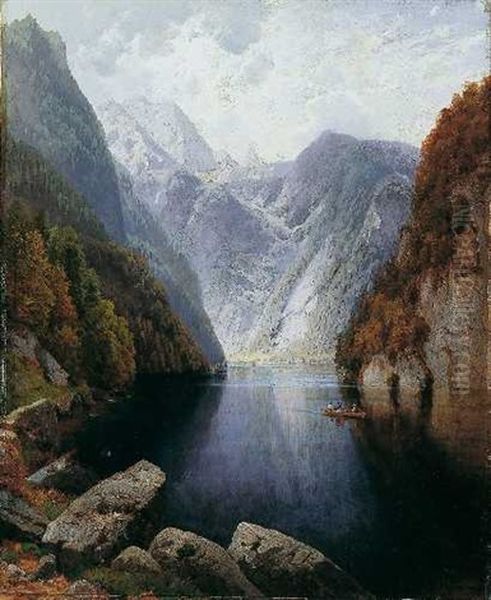 Der Konigssee Bei Berchtesgaden Oil Painting by Josef Schoyerer