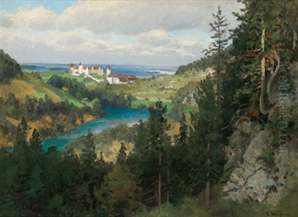 Aus Dem Lechtal Bei Fusen, Oberhalb Bei Weishaus Oil Painting by Josef Schoyerer