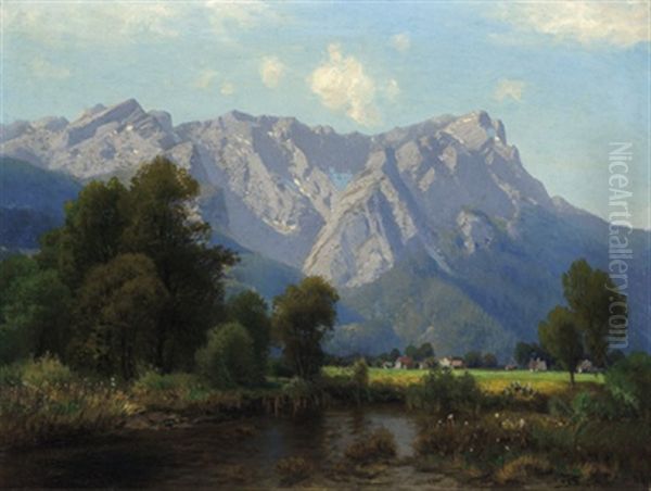 Blick Auf Die Zugspitze Oil Painting by Josef Schoyerer