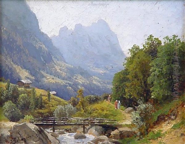 Am Wege Vom Oberen Grindelwaldgletscher Auf Grindelwald Oil Painting by Josef Schoyerer