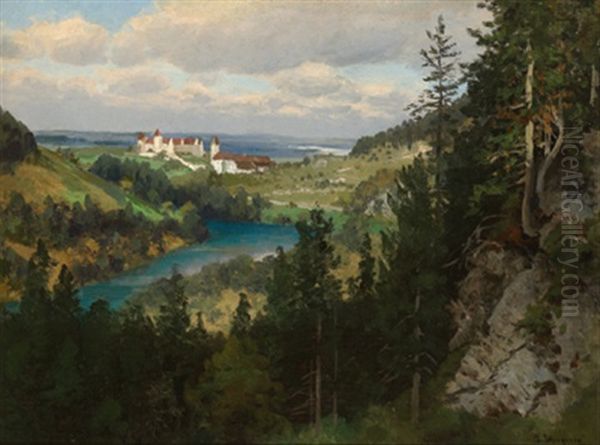 Aus Dem Lechtal Bei Fusen, Oberhalb Bei Weishaus Oil Painting by Josef Schoyerer