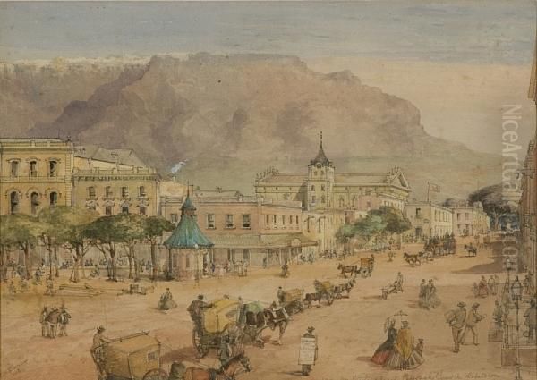 Adderley Street And The Dutch Reformed Church, Cape Town Oil Painting by Thomas William Bowler