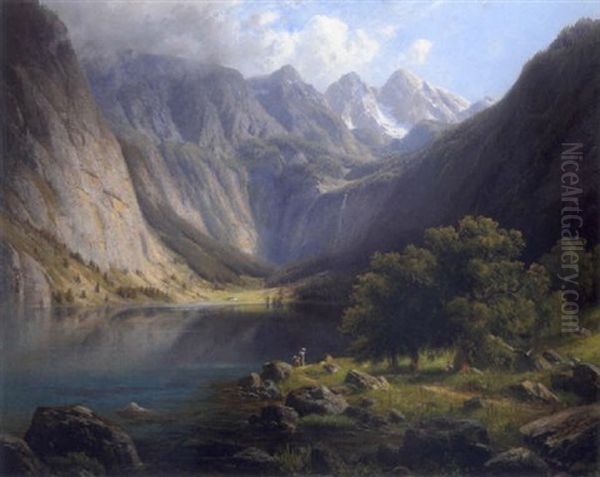 Der Obersee Bei Berchtesgaden Oil Painting by Josef Schoyerer