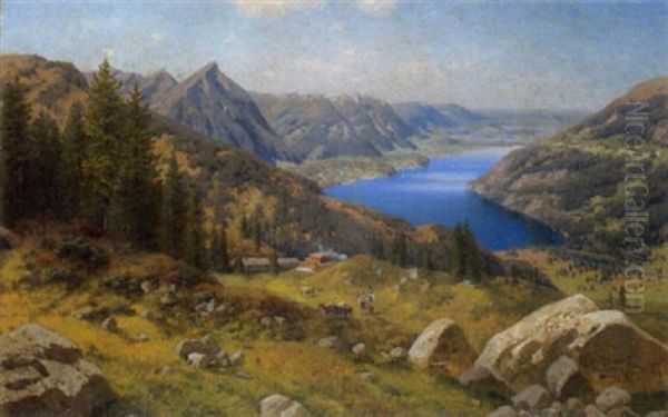 Blick Auf Beatenberg Und Thunersee Oil Painting by Josef Schoyerer