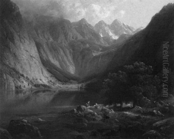 Der Obersee Bei Berchtesgaden Oil Painting by Josef Schoyerer