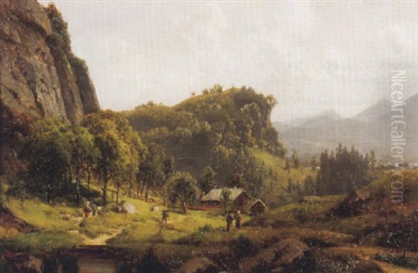 Landschaft Oil Painting by Josef Schoyerer