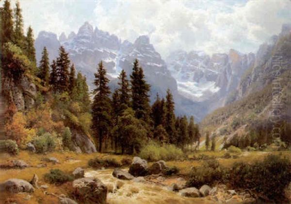 Der Monte Cristallo In Den Dolomiten Oil Painting by Josef Schoyerer