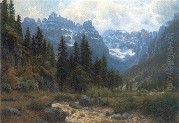 Der Monte Cristallo In Den Dolomiten Oil Painting by Josef Schoyerer