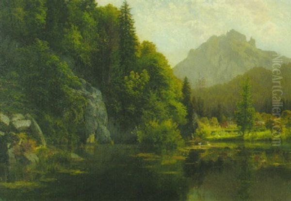 Der Wendlinger See Bei Hohenschwangau Oil Painting by Josef Schoyerer