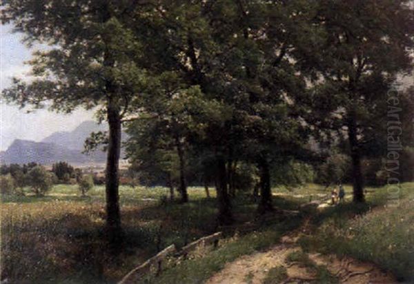 Oberbayerische Sommerlandschaft Oil Painting by Josef Schoyerer