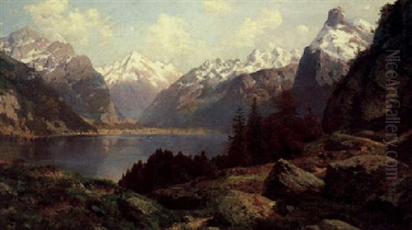 Vierwaldstattersee (fluelen) Oil Painting by Josef Schoyerer