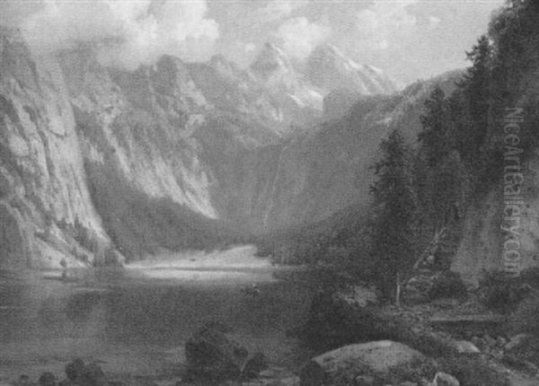 Einsamer Ruderer Auf Dem Konigsee Oil Painting by Josef Schoyerer