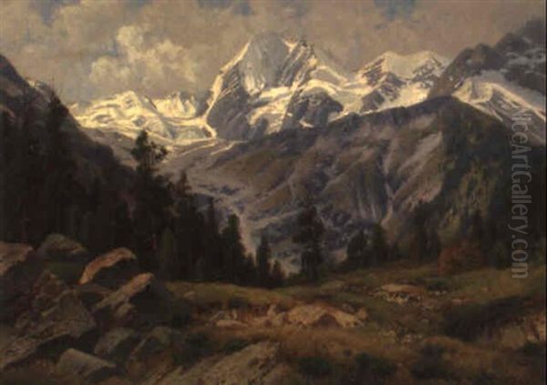 Gebirgslandschaft (patenkirchen?) Oil Painting by Josef Schoyerer