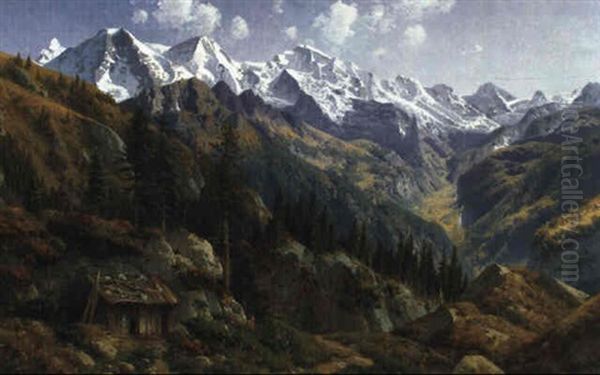 Panoramablick Auf Eiger- Monch - Jungfrau Oil Painting by Josef Schoyerer