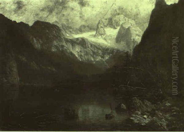 Gebirgssee Mit Gletscher Oil Painting by Josef Schoyerer