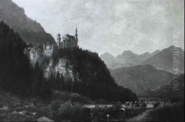 Blick Auf Schloss Neuschwanstein Oil Painting by Josef Schoyerer