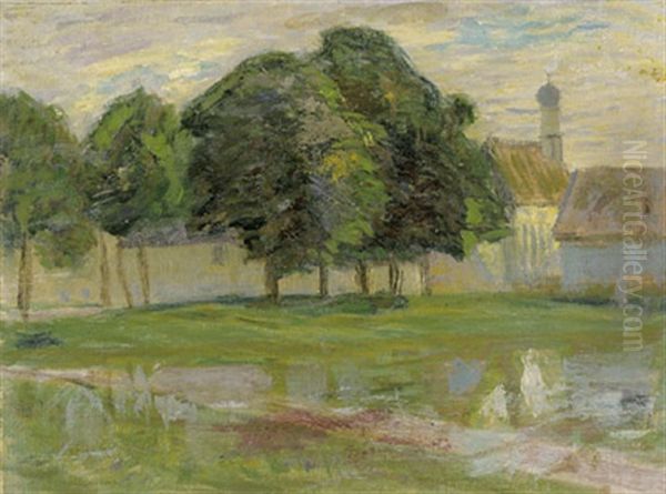 Hauser Und Kirche In Moritzburg Oil Painting by Bertha Schrader