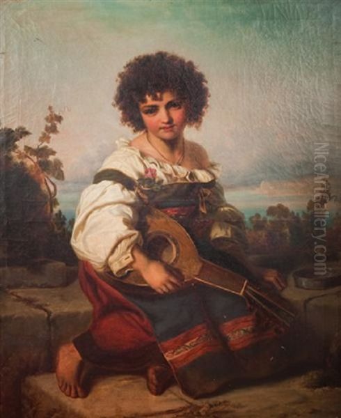 Margaritha A La Mandoline Oil Painting by Julius Friedrich Anton Schrader