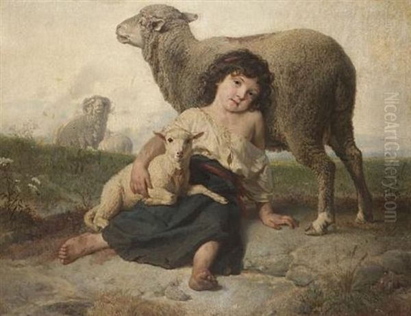 The Young Shepherdess Oil Painting by Julius Friedrich Anton Schrader