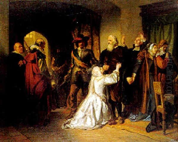 A Condemned Man's Farewell Oil Painting by Julius Friedrich Anton Schrader