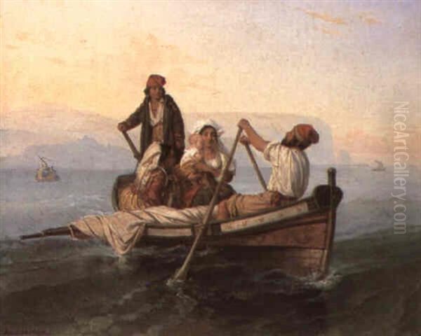 Fisherman's Family Oil Painting by Julius Friedrich Anton Schrader