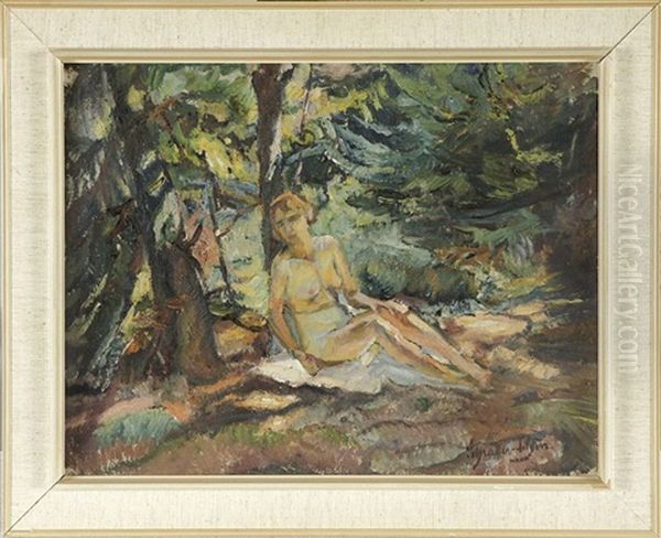 Weiblicher Akt In Waldlandschaft by Carl Hans Schrader-Velgen