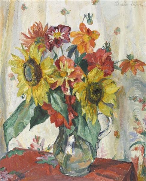 Stillleben Mit Sonnenblumen In Glaskrug Oil Painting by Carl Hans Schrader-Velgen